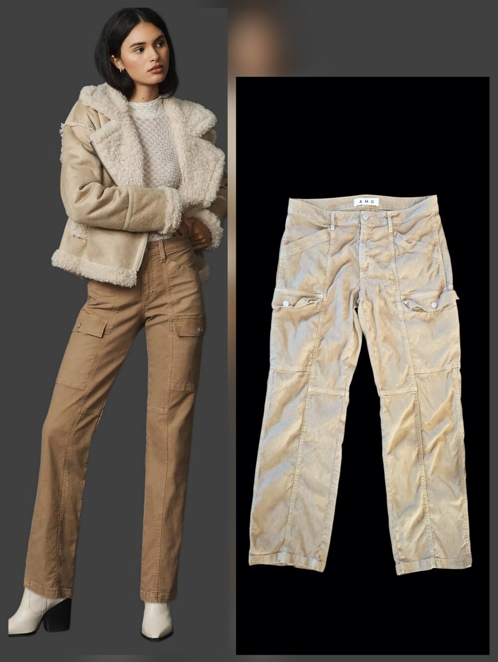 Anthropologie AMO Ellen Straight Leg Cargo Pants Tan Linen Blend 31 (35.5x30.5)